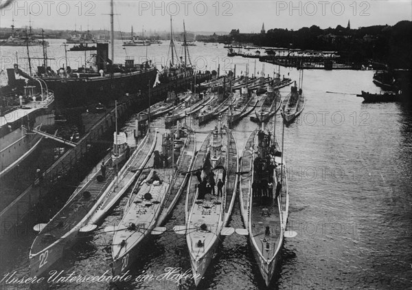 German Submarines in harbor, between c1914 and c1915. Creator: Bain News Service.