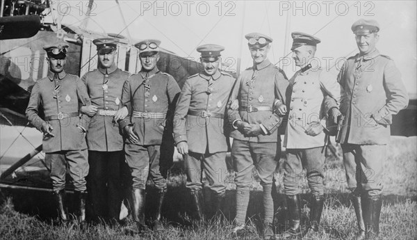 Aviators decorated with iron cross: Saenger, Baas, Hahn, Ingold, Hug..., between c1910 and c1915. Creator: Bain News Service.