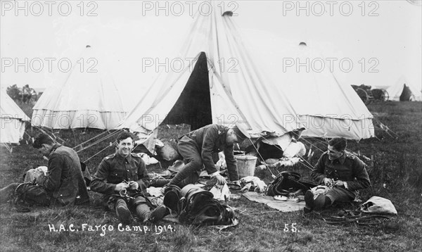 Recruits, Aldershot, H.A.C. Fargo Camp. 1914, 1914. Creator: Bain News Service.