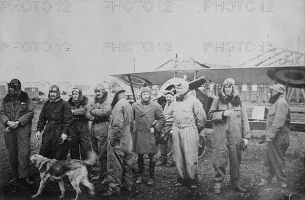 Victor Chapman, Elliott Cowdin, Wm. Thaw, Norman Prince, K. Rockwell, Bert Hall, Lieut..., c1915. Creator: Bain News Service.