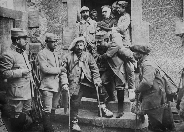 Wounded French leaving hospital, 1917. Creator: Bain News Service.