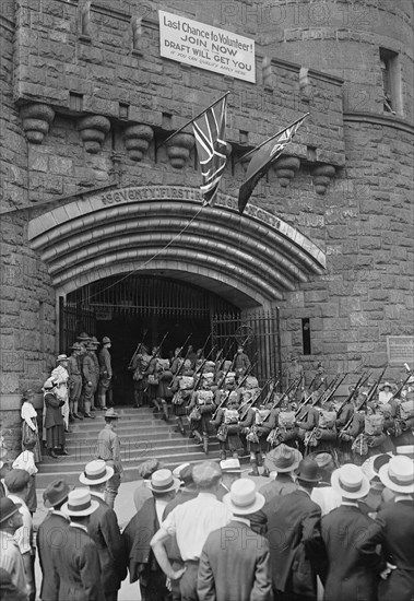Kilties enter 71st Regt. Armory, July 1917. Creator: Bain News Service.