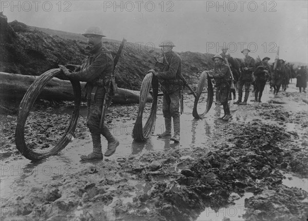 British wiring parties in rain, Sept 1916. Creator: Bain News Service.