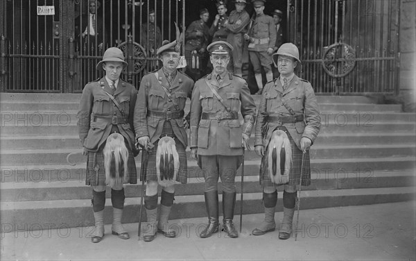 Lieut. Seely, Lt. Col. P.A. Guthrie, Col. J.S. Denis [i.e. Dennis], Capt. Black, July 1917. Creator: Bain News Service.