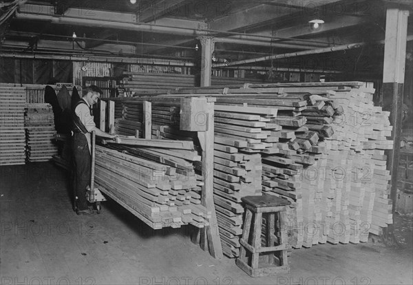 Examining spruce for planes, between c1915 and c1920. Creator: Bain News Service.