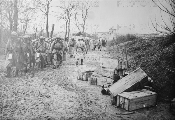 On Maubeuge Road, coming from 1st line trenches, between c1915 and c1920. Creator: Bain News Service.