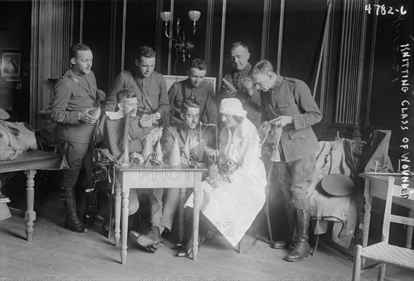 Knitting class Lafayette House, knitting class of wounded, between 1917 and c1920. Creator: Bain News Service.