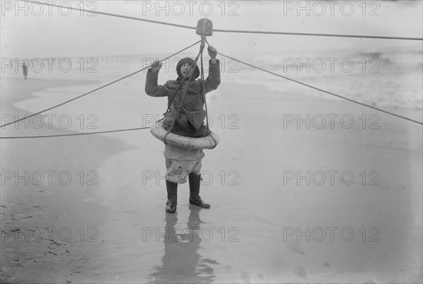 Man demonstrating ship rescue apparatus, 1919. Creator: Bain News Service.