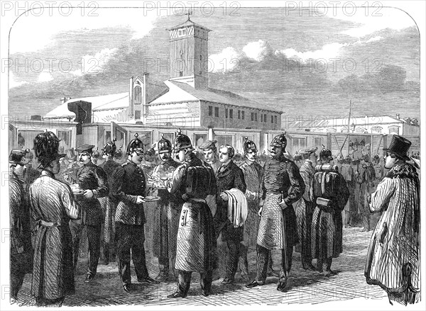 The War in Denmark: Prussian troops leaving Altona for Schleswig...at the railway station, 1864. Creator: Frederick John Skill.