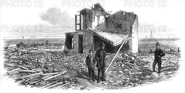The explosion of a gunpowder magazine near Erith: ruins of Silver's house, 1864. Creator: Unknown.