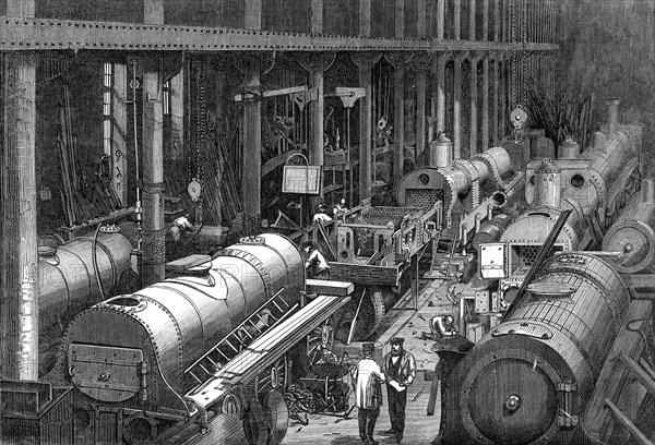 Stephenson's locomotive manufactory at Newcastle-On-Tyne: the fitting shop, 1864. Creator: Unknown.