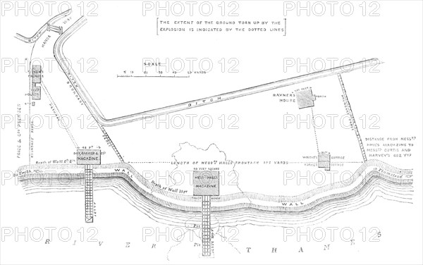 The late gunpowder explosion: site of the powder-magazines at Belvedere, in the Erith Marshes, 1864. Creator: Unknown.