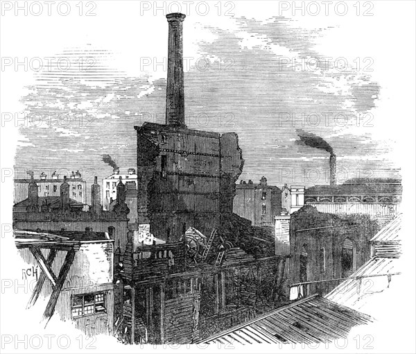 Ruins of the Patent Steam Wheel-Works, Pimlico, destroyed by fire, 1864. Creator: Unknown.