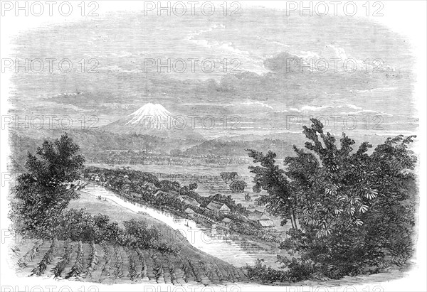 Scenes in Japan: the mountain Fusiyama, viewed from near Yokohama, 1864. Creator: Mason Jackson.
