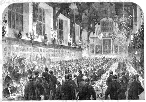 The banquet given to M. Berryer in the Middle Temple Hall by the members of the English Bar, 1864. Creator: Unknown.