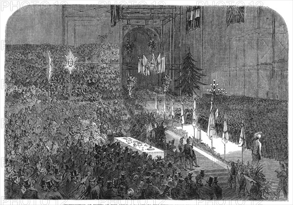 Distribution of prizes at the Crystal Palace to the London Rifle Brigade on Saturday last, 1864. Creator: Unknown.