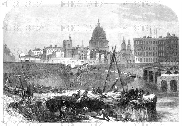 The works of the Metropolitan extension railway in Smithfield, 1864. Creator: Mason Jackson.