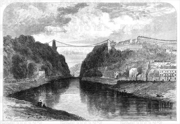 The suspension bridge over the Avon at Clifton, 1864. Creator: Mason Jackson.