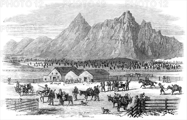 Sketches in British Columbia: scene at the fountain near Parsonville, Fraser River, 1864. Creator: Unknown.