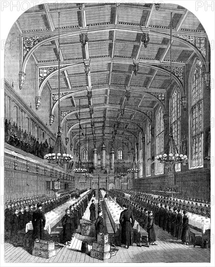 The Great Schools of England: the dining-hall at Christ's Hospital...singing a hymn, 1862. Creator: Unknown.