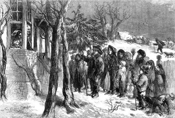 Carol-singing in Yorkshire - drawn by John Gilbert, 1864. Creator: Mason Jackson.