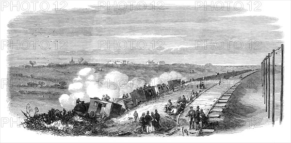 The late accident on the Great Eastern Railway, near Bradfield, Essex, 1864. Creator: Unknown.