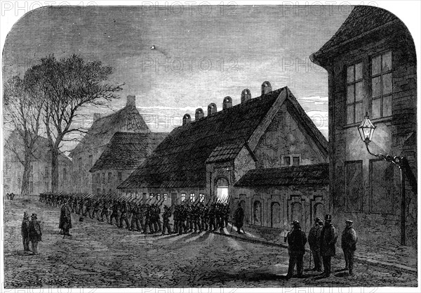 The Schleswig-Holstein Difficulty: the Danish troops leaving the Mint in Altona..., 1864. Creator: Unknown.