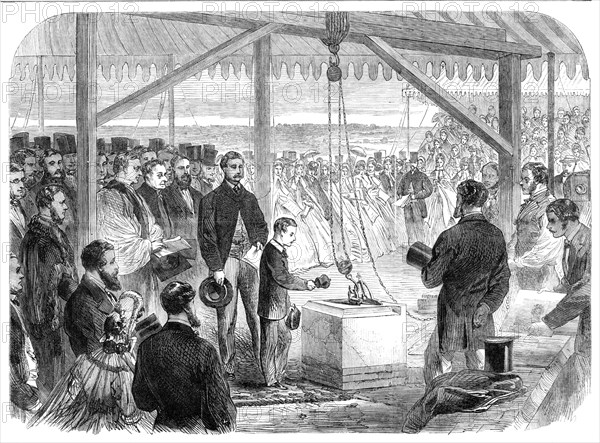 Prince Leopold laying the Foundation-Stone of a new infirmary at Bishop's Waltham, Hants., 1864. Creator: Unknown.