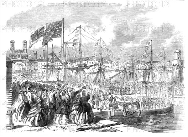 The Prince and Princess of Wales embarking at Dundee for Denmark on Saturday last, 1864. Creator: Unknown.