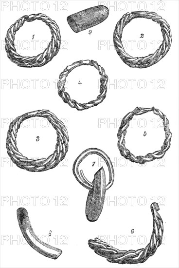 Ancient Celtic rings found in the Hebrides, 1864. Creator: Unknown.