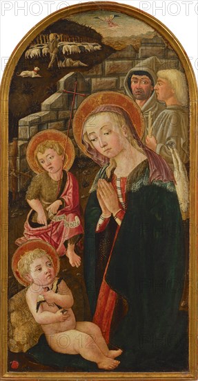 The Adoration of the Christ Child with Shepherds and Saint John the Baptist, 2nd Half of 15th cen. Creator: Domenico di Zanobi, (Master of the Johnson Nativity) (active ca 1460-1499).