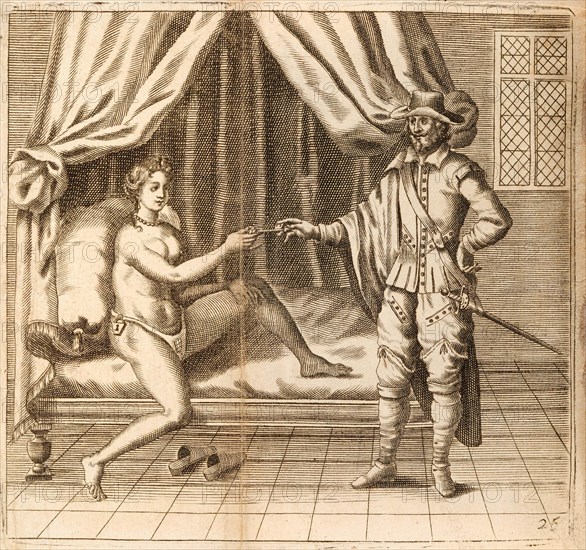 The Girdle of Chastity. From L'école des maris jaloux ou les fureurs de l'amour jalou..., 1698. Creator: Anonymous.