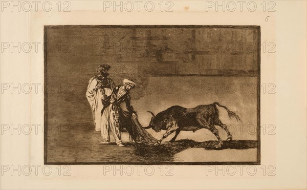 La Tauromaquia: The Moors make a different play in the ring calling the bull with..., 1815-1816. Creator: Goya, Francisco, de (1746-1828).