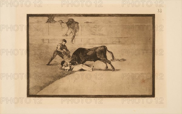 La Tauromaquia: The unfortunate death of Pepe Illo in the Madrid arena, 1815-1816. Creator: Goya, Francisco, de (1746-1828).