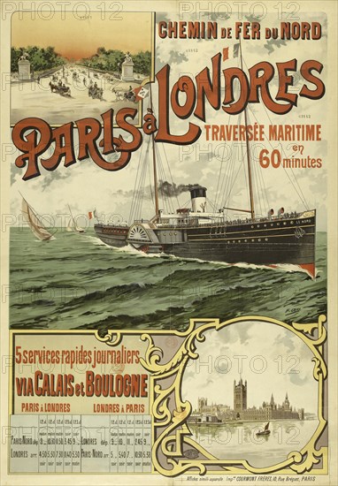 Chemin de fer du Nord. Paris à Londres via Calais, 1890. Creator: Gray (Boulanger), Henri (1858-1924).