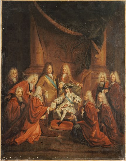 King Louis XV (1710-1774) child granting letters of nobility to the city body in 1716, 1716. Creator: Boullogne, Louis de, the Younger (1654-1733).