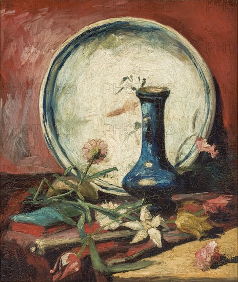 Still Life with Plate, Vase and Flowers, 1884-1885. Creator: Gogh, Vincent, van (1853-1890).