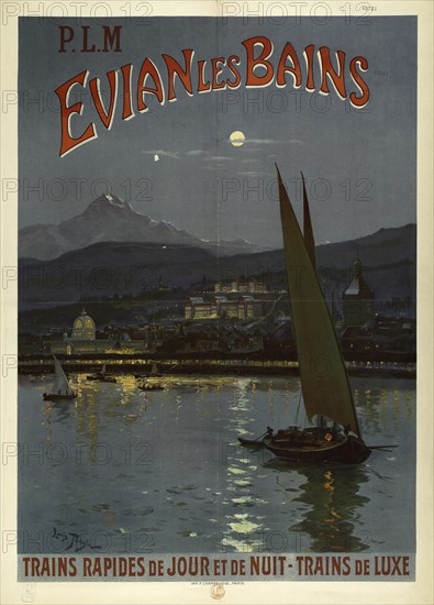 P.L.M. Evian les Bains. Trains rapides de jour et de nuit. Trains de luxe, 1908. Creator: Tauzin, Louis (1842-1915).