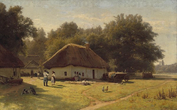 Landscape with peasants at a farmer's house on the outskirts of a forest, 2nd Half of the 19th cen. Creator: Orlovsky, Vladimir Donatovich (1842-1914).