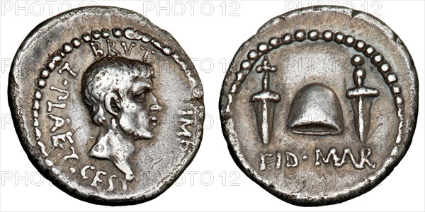 The Ides of March Denarius (Denarius of Brutus), 43-42 BC. Creator: Numismatic, Ancient Coins  .