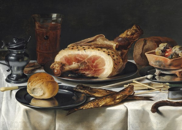 Still Life with Ham, 1625. Creator: Claesz, Pieter (c. 1597-1660).