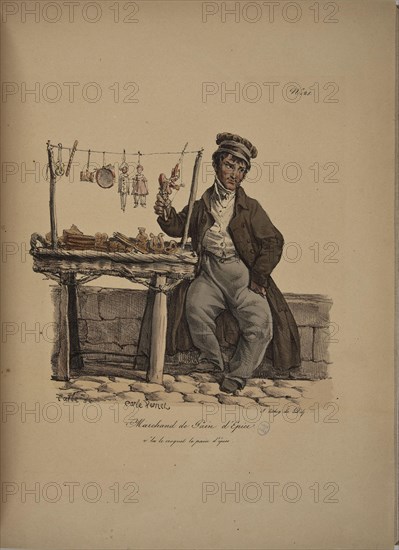 Gingerbread merchant. From the Series "Cris de Paris" (The Cries of Paris), 1815. Creator: Vernet, Carle (1758-1836).