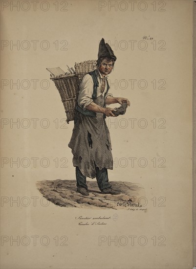 Travelling Cobbler. From the Series "Cris de Paris" (The Cries of Paris), 1815. Creator: Vernet, Carle (1758-1836).