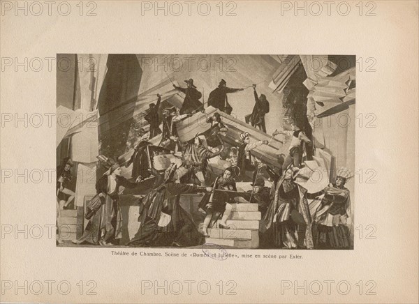 Scene from the play Romeo and Juliet by W. Shakespeare in the Moscow Kamerny Theatre, 1921. Creator: Anonymous.