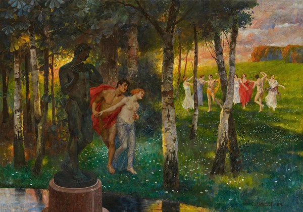 The Round Dance. Park landscape in spring with dancers, 1899. Creator: Armbrust, Karl (1867-1928).