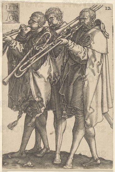 Three Trombonists, 1538. Creator: Aldegrever, Heinrich (1502-1560).