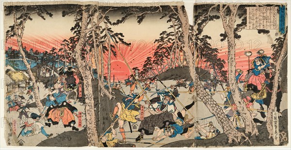 Battle scene in the sunset, 1843. Creator: Sadahide, Utagawa (1807-1873).