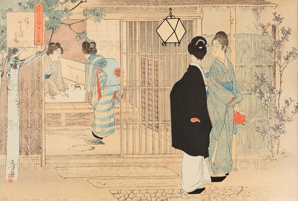 Guests go home. From the series "Chanoyu Hibi-gusa" (The Daily Practice of the Tea Ceremony), 1896. Creator: Toshikata, Mizuno (1866-1908).