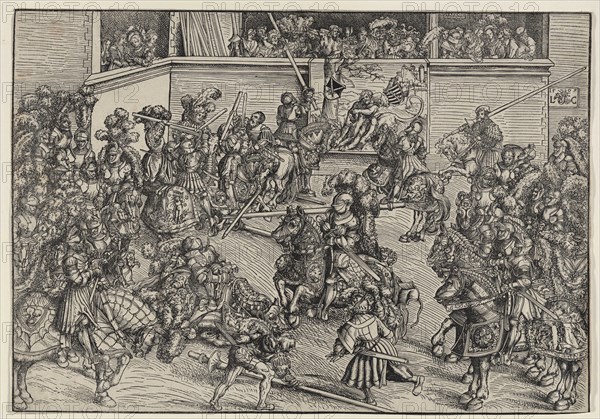 The second tournament with Samson and the lion on the balcony carpet, 1509. Creator: Cranach, Lucas, the Elder (1472-1553).