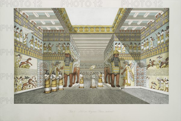 Hall in an Assyrian palace. Reconstruction, 1849. Creator: Layard, Sir Austen Henry (1817-1894).